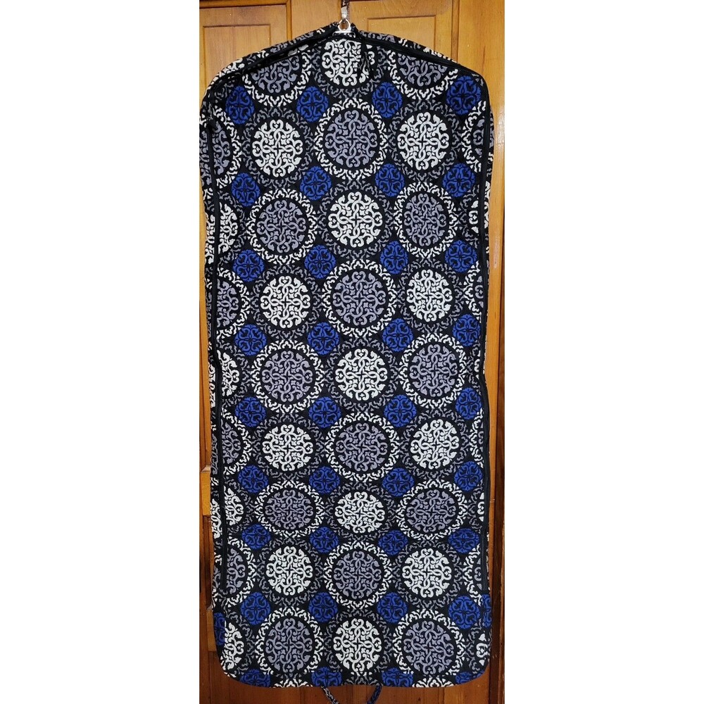 Vintage Vera Bradley Garment Bag Quilted Blue Black Medallions Excellent